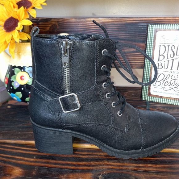 SUGAR Combat Chunky Heel Ankle Boots - Picture 2 of 13